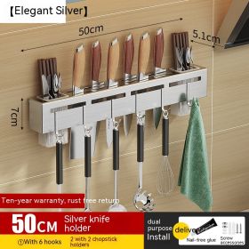 Non Punching Kitchen Hook Wall Mounted Storage Rack (Option: Thickened Silver-50cm)