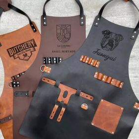 Bottle Cover Multifunctional Oil-proof Work PU Leather Waterproof Apron (Option: PU Leather Dark Brown-Average Size)