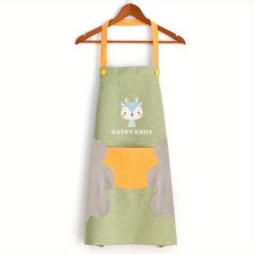 1pc Cute Cartoon Apron; Waterproof And Oil-proof Apron; Hand Wipeable Sleeveless Kitchen Cooking Apron; Cooking And Baking Supplies; Kitchen Tools (Color: Green)