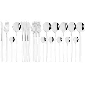 Commercial & Household 24Pcs Dinnerware Set Stainless Steel Flatware Tableware (Color: White Silver, Type: Flatware Set)