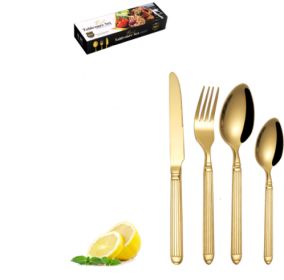 Roman Pillar Stainless Steel Thick Handle Knife Fork Spoon Set (Option: Gold 16pcs set)