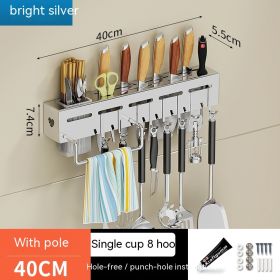 Non Punching Kitchen Hook Wall Mounted Storage Rack (Option: Extra thick silver color-40cm)